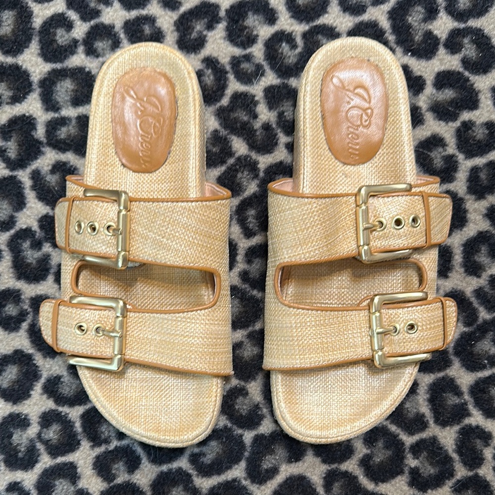 J.Crew Tan Slide Sandals with Gold Buckles